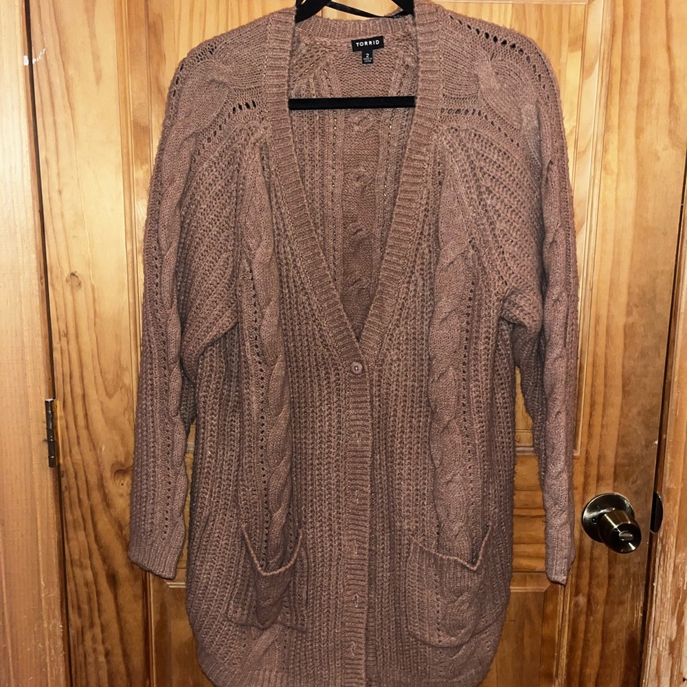 Torrid Mauve Cable Knit Cardigan